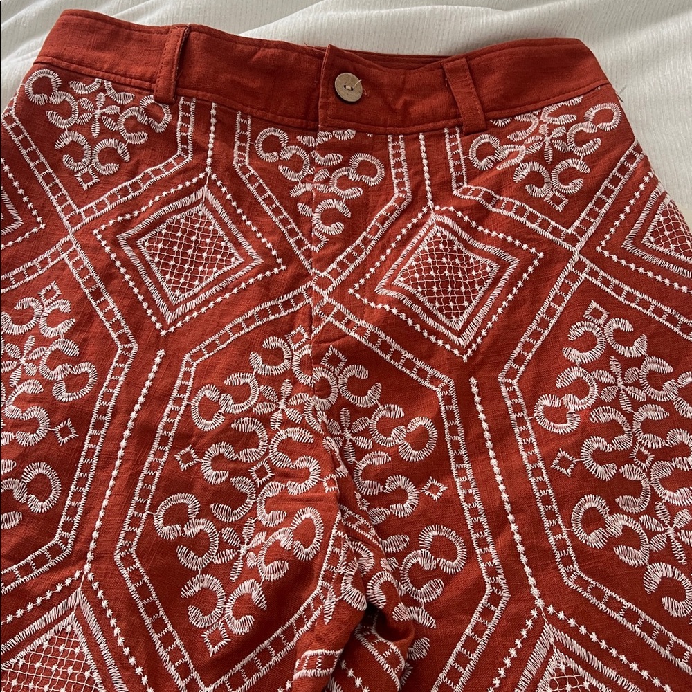 Calypso St. Barth Terracotta Cropped Wide Leg Stitched Linen Pant M - Picture 4 of 12
